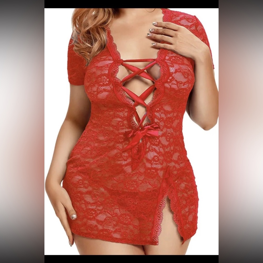 Women's Plus Size lingerie Sexy Deep V Babydoll Cross Strap, Size XL